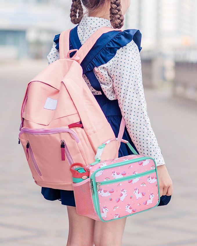 Bagseri Lunch Bag for Kids - Insulated Lunch Box for Girls Leak-Proof and Reusable Lunch Bag for Girls Toddler Lunch Box for Daycare and School, Pink Cute Unicorn