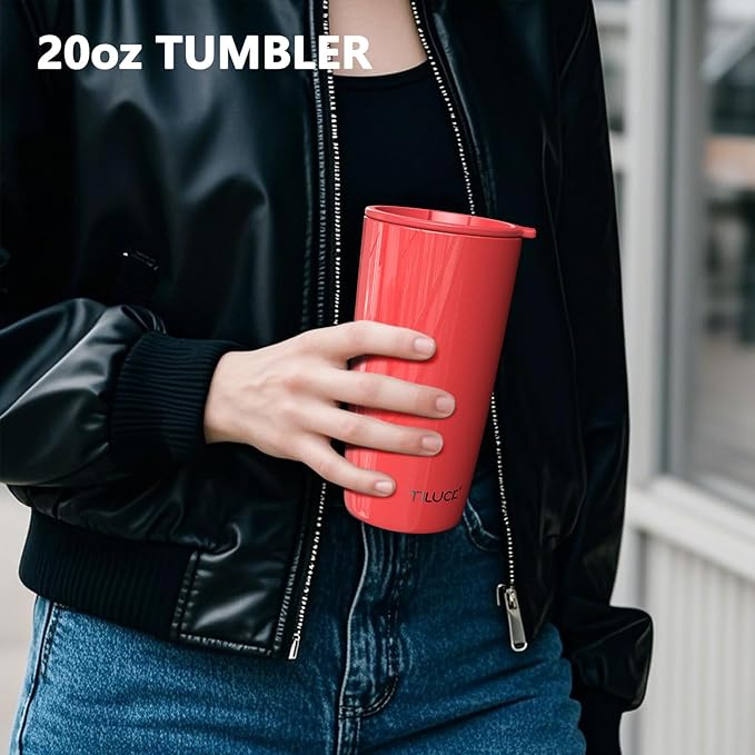 TILUCK 20 oz Tumbler with Leak-Proof Lid, Vacuum Insulated Stainless Steel Coffee Mug, Double-Walled Travel Tumbler for Hot and Cold Drinks(GlitterCoral, 20oz)