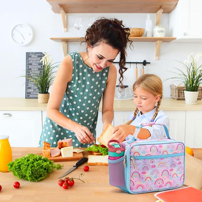 Bagseri Lunch Bag for Girls - Kids Lunch Box Insulated Leak-Proof and Reusable Lunch Box for Girls Toddler Lunch Bag for Daycare and School, Pink Rainbow (Water Bottle Not Included)