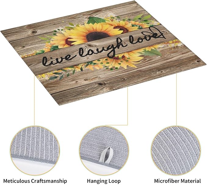 Sunflower On Board Rustic Yellow Summer Fall Live Laugh Love Drying Mat 16x18 Inch For Kitchen Counter Drying Mats Dish For Kitchen Counter Easy Clean Kitchen