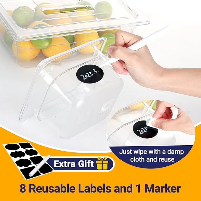 6 Pack NSF Food Pans with Lids, 1/6 Size 2.6'' Deep Commercial Food Storage Containers, Polycarbonate, Clear