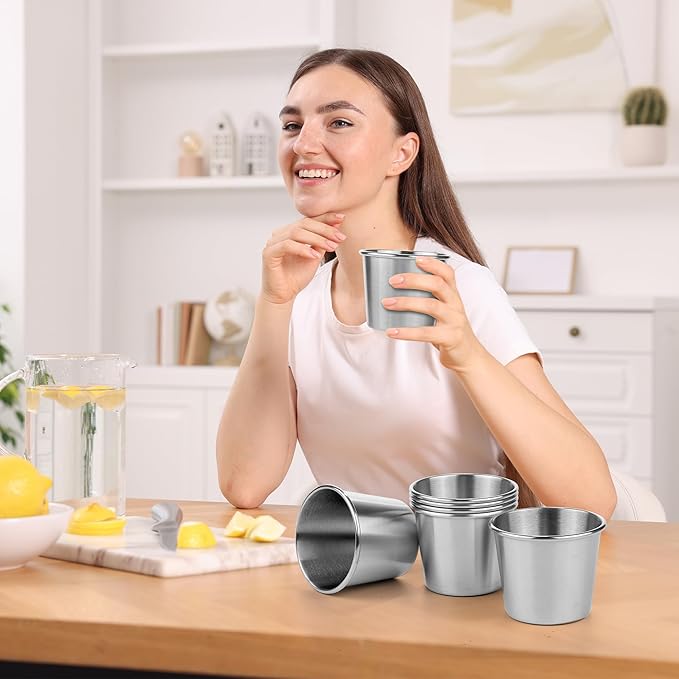 Resinta 6 Pack 5 oz Stainless Steel Cups Metal Shatterproof Stackable Pint Drinking Cups for Kids