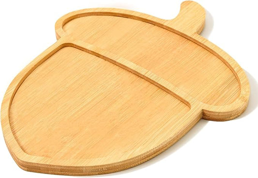 AWIZOM Acorn Shape Bamboo Serving Tray Thanksgiving Wooden Serving Platter Wood Snack Cheese Charcuterie Boards Wooden Acorn Dish Plate for Halloween Autumn Harvest Party Supplies,11.22x14.17x0.59