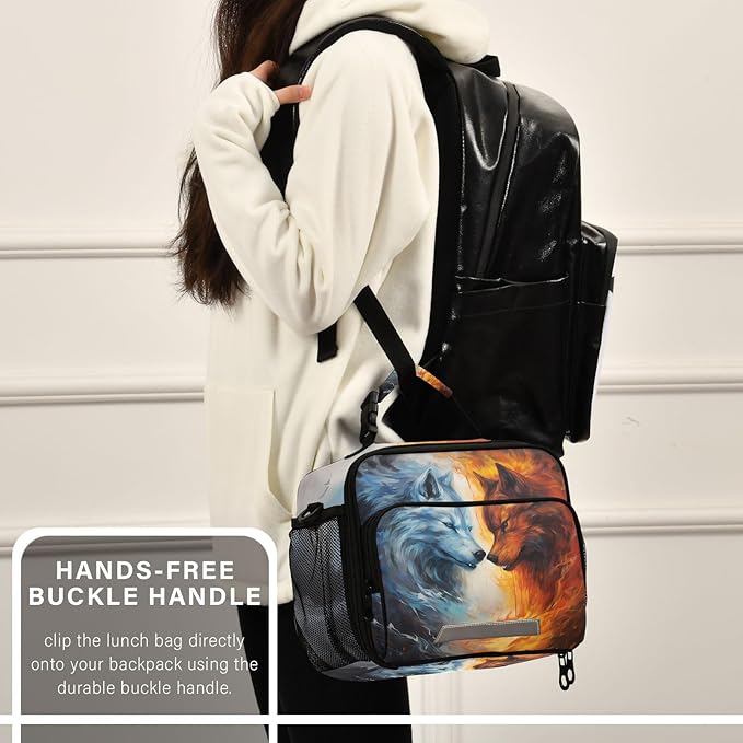 ALAZA Wolf Kids Lunch Box Insulated Reusable Lunchbox Meal Container Lunchbag with Shoulder Strap