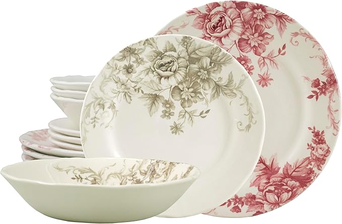 Tudor Royal Collection 12-Piece Premium Quality Porcelain Dinnerware Set, Service for 4 - GORGEOUS PINK See More Designs Inside!