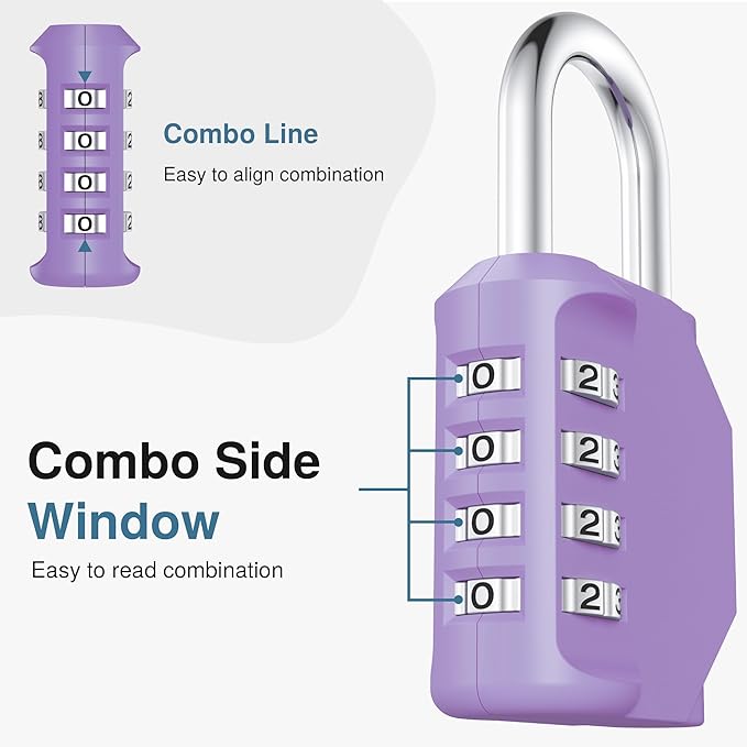 Puroma Combination Lock 2 Pack 4 Digit Waterproof Locker Locks Secure Outdoor Padlock for Gym Lockers, Toolboxes, Gates, Fences, Storage, Sports Locker, Cabinets (Purple & Black)