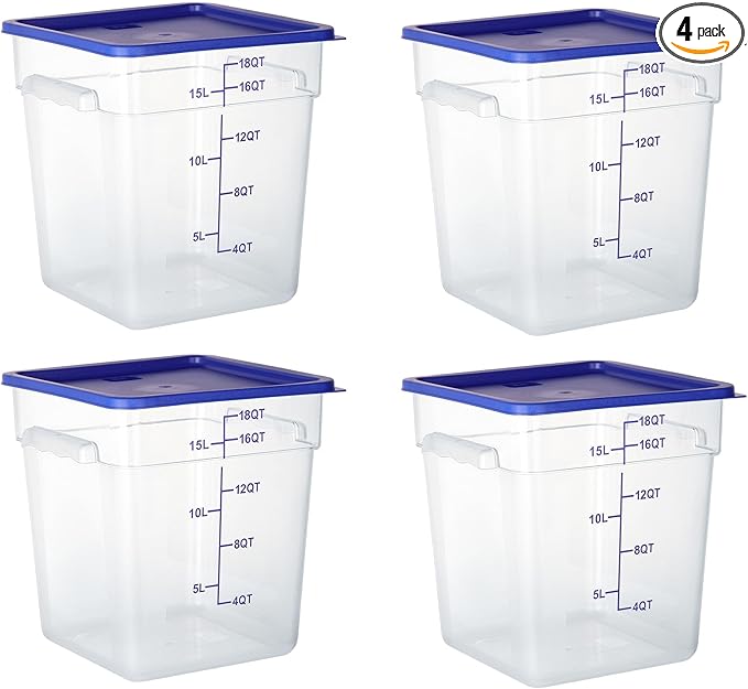 4 Pack Clear Food Storage Containers with Lids and Handles Polycarbonate Square Commercial Food Containers, NSF (18Qt)