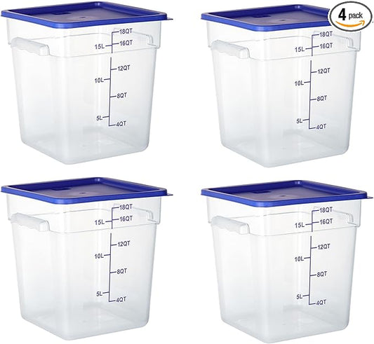4 Pack Clear Food Storage Containers with Lids and Handles Polycarbonate Square Commercial Food Containers, NSF (18Qt)