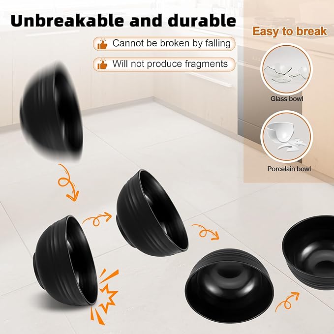 72 Pcs Plates and Bowls Sets, Unbreakable Wheat Straw Dinnerware Set Service for 8, Plastic Dish Set, Reusable Plates Bowls Cups for Kitchen, Camping, Outdoor, Dorm Microwave & Dishwasher Safe, Black