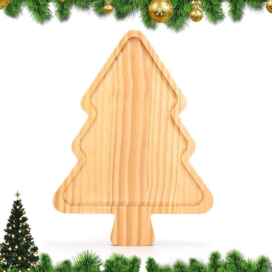 Christmas Serving Tray, Wood Christmas Tree Serving Platters Charcuterie Board, Wooden Christmas Serving Dishes, Table Decorations Supplies for Christmas Party