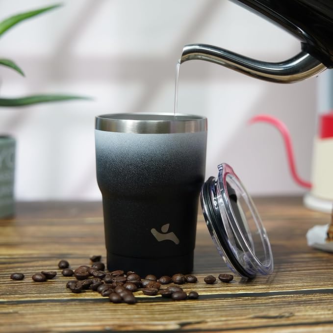 10 oz Tumbler with Handle and 2 Straw 2 Lid, Insulated Water Bottle Stainless Steel Vacuum Cup Reusable Travel Mug,Black