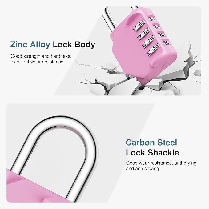 Puroma Combination Lock 4 Digit Waterproof Locker Locks Secure Outdoor Padlock for Gym Lockers, Toolboxes, Gates, Fences, Storage, Sports Locker, Cabinets (Pink)