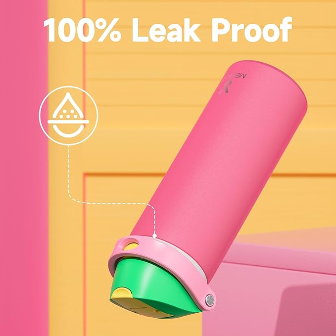 24 oz Insulated Water Bottle for Women: Meoky Stainless Steel Water Bottle with 2-in-1 Straw and Spout Lid - Leak Proof, Cold for 24 Hours, Fits in Car Cup Holder, BPA-Free for Sports Travel, Ruby