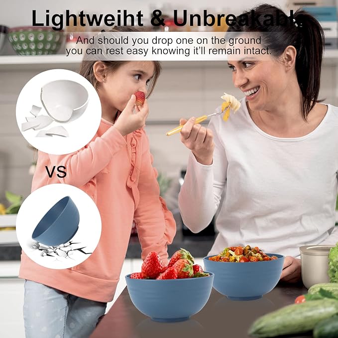 28-Piece Wheat Straw Dinnerware Sets, Microwave & Dishwasher Safe Unbreakable Dinnerware Set, Reusable Dishware Sets, Lightweight Camping Dishes, Plates, Cups, Cereal Bowls for 4 (Navy Blue)