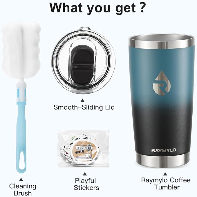 20 oz Coffee Tumbler - Insulated Stainless Steel Travel Mug for Hot/Cold, Spill Proof with BPA-Free Detachable Lid, Coffee Cup Fits Most Car holder, Includes Chic Stickers, Indigo/Black