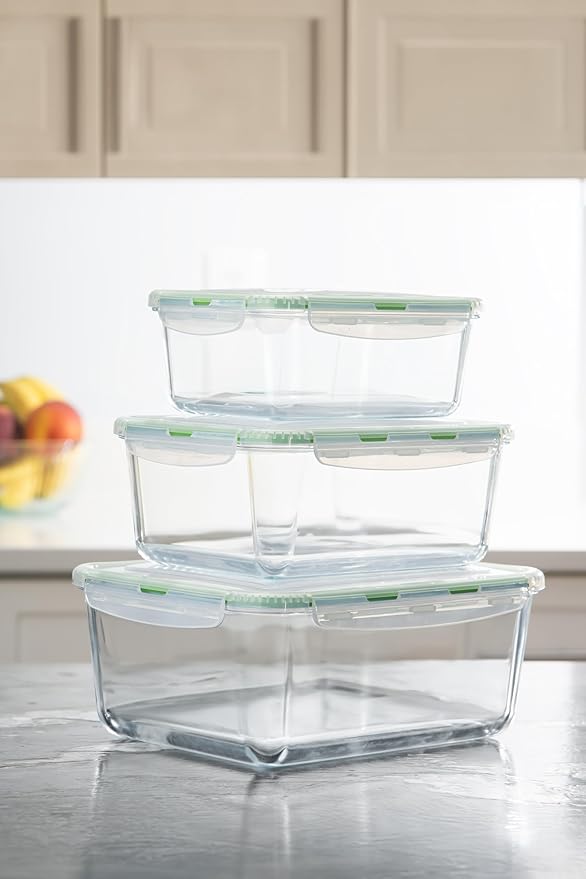 X-LARGE Glass Food Storage Containers with Lids Baking Dish Set Glass Storage Containers with Locking Lid Set 3-120 oz/70 oz/35 oz - Large Meal Prep Storing Serving Food Leakproof Ovensafe