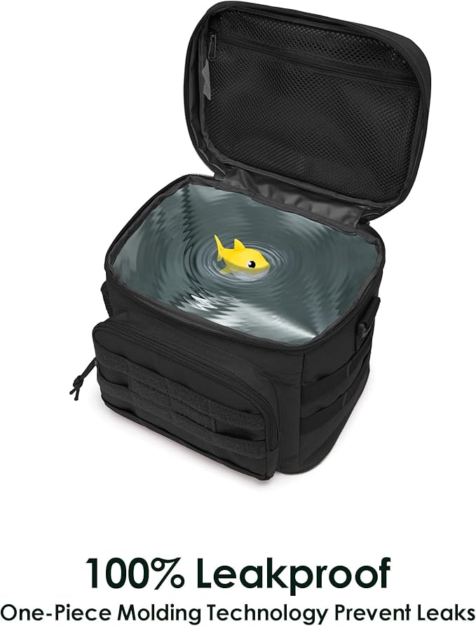 TACTICISM Tactical Lunch Box for Men, 12L MOLLE Lunch Bag Adult, Up to 8 Hours Insulated lunchbox, Large Durable Leakproof Cooler with Detachable Water Bottle Pouch, for Work Camping Fishing, Black