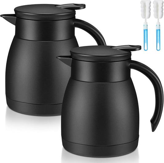 Uiifan 2 Pcs Thermal Coffee Carafe Insulated Stainless Steel Coffee Carafes for Keeping Hot and Cold Double Walled Vacuum Thermal Pot Flask with Brush for Water Milk Tea Home and Office(Black,17oz)