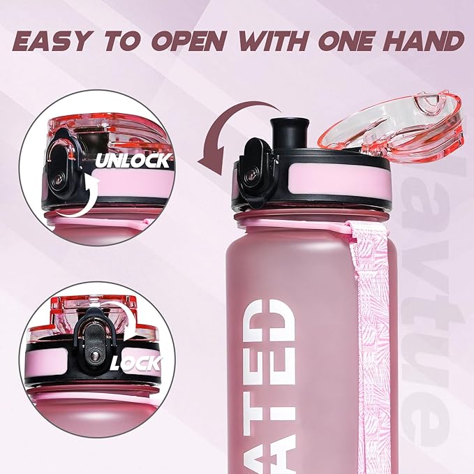 Water Bottle, 32oz Sports Water Bottles with Time Marker Wide Mouth, Motivational and Leakproof Drink Bottle, BPA Free Tritan with Carry Strap for Gym Fitness Outdoor(Direct Drink 1 Bottle)