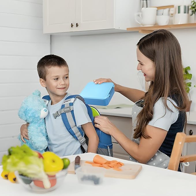 Bento Lunch Box Set for Kids with 17oz Soup Thermo, Lunch Box with Folding Fork & Spoon, Leakproof Lunch Food Containers with 4 Compartment for School, Office, Travel and Park Pinic