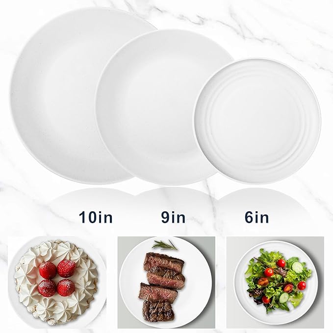 Wrova Wheat Straw Plate and Bowl sets with cups and cutlery set of 64 - Unbreakable Dinnerware service for 8 - Microwave and Dishwasher safe dish sets for kitchen,indoors and out doors.White