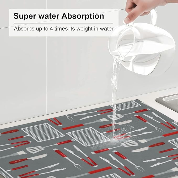 Barbecue Tools Dish Drying Mat 18x24 For Kitchen Counter Absorbent Microfiber Dishes Pad Dish Drainer Rack Mats Fast Dry Kitchen Accessories