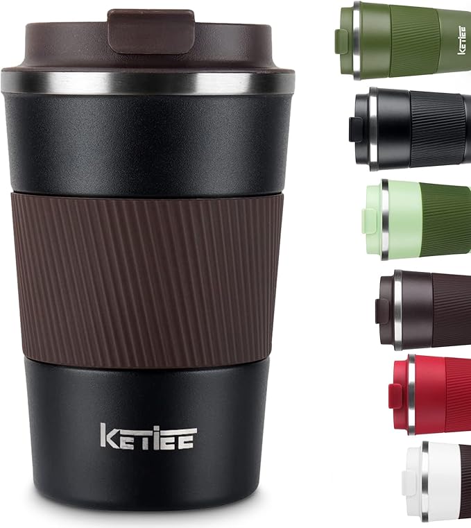 KETIEE Travel Mug, 12oz Insulated Coffee Cup with Leakproof Lid, Vacuum Stainless Steel Double-Wall Travel Coffee Mug Spill Proof, Reusable Tumbler for Men and Women for Hot & Cold Drinks