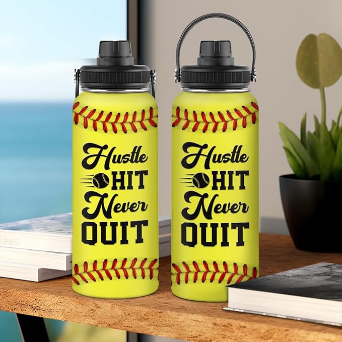 Softball Water Bottle 32oz Stainless Steel Insulated Bottles for Men Women Sports Lovers Fan Players Coach - Softball Gifts for Birthday Christmas
