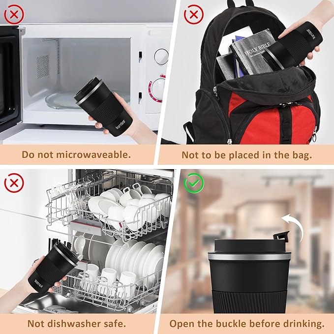 KETIEE Travel Mug 12oz, Vacuum Insulated Coffee Mug with Leakproof Lid, Travel Coffee Tumbler Stainless Steel Double Walled Reusable Coffee Cup for Hot and Iced Coffee Tea Water (Black)