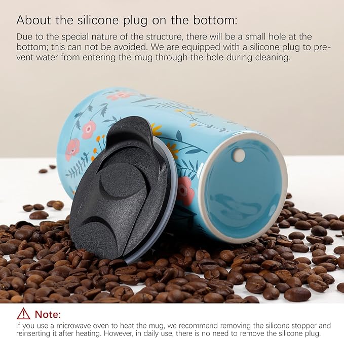 ANTIS'S HOME Ceramic Travel Coffee Mug, Double Wall Blue Floral Tumbler 9.6oz, Microwave & Dishwasher Safe, Splash-Resistant, Reusable Coffee & Tea Cup