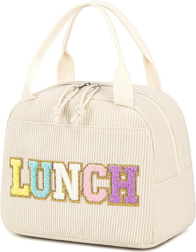 Bluboon Lunch Bag for Women Men Cute Corduroy Lunch Tote Bags Reusable Insulated Lunch Box Large Capacity Reusable Insulated Cooler for Work Picnic or Travel (Corduroy beige+lunch)