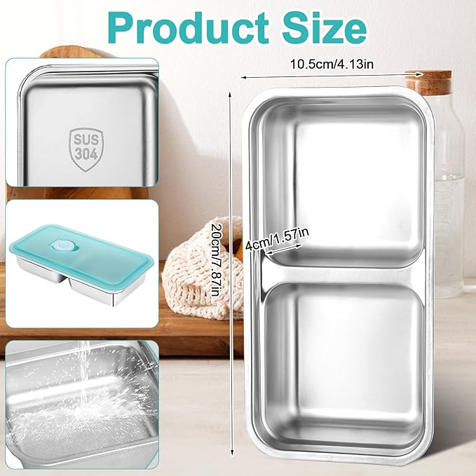 8 pcs Stainless Steel Snack Containers with Lids, Multi Compartment Reusable Grab and Go Snack Boxs, for Food Pack Take-Out Condiments, Dips, Leakproof, for Travel and Outdoor Camping