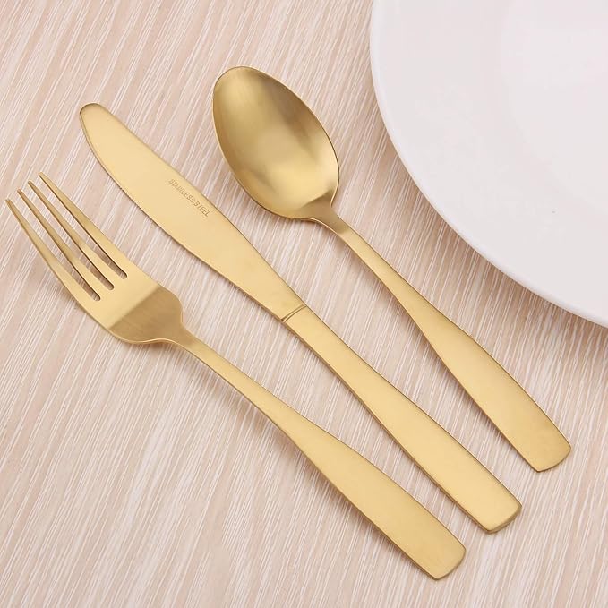 Matte Gold Silverware Set, Satin Finish 40-Piece Stainless Steel Flatware set, Tableware Cutlery Set Service for 8, Utensils for Kitchens, Dishwasher Safe