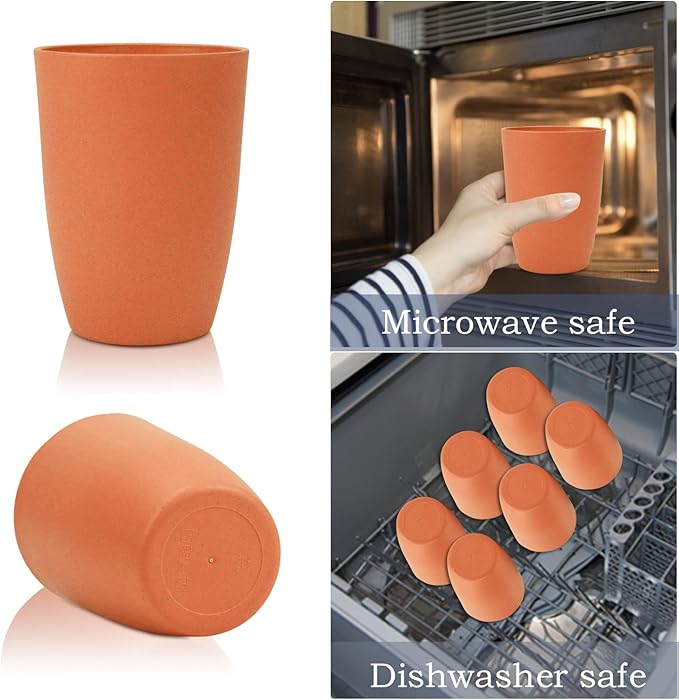 Wrova Wheat Straw Cups 6 PCS Good Alternative to Plastic Reusable Cups 20 oz Unbreakable Drinking Cup Reusable Dishwasher Safe Water Plastic Glasses Orange