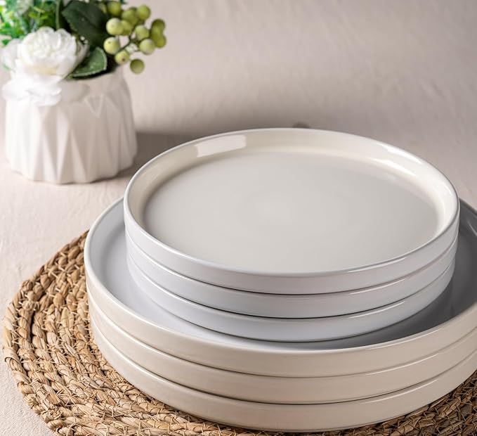 AmorArc Ceramic Dinnerware Sets for 4, Modern Stoneware Plates and Bowls Sets,Chip and Crack Resistant | Dishwasher & Microwave Safe Ceramic Dishes Set,Service for 4 (12pc)-Cream