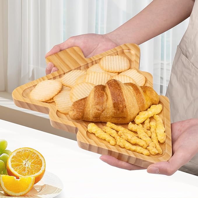 Christmas Serving Tray, Wood Christmas Tree Serving Platters Charcuterie Board, Wooden Christmas Serving Dishes, Table Decorations Supplies for Christmas Party