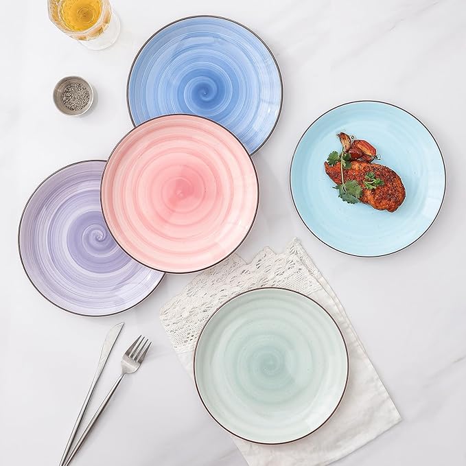 Selamica Ceramic Plates and Bowls Set, 24 Pieces Dinnerware Sets for 6, Scratch Resistant Dishes Set, Handpainted Swirl with Spot Dishwasher & Microwave Safe, Gradient Color