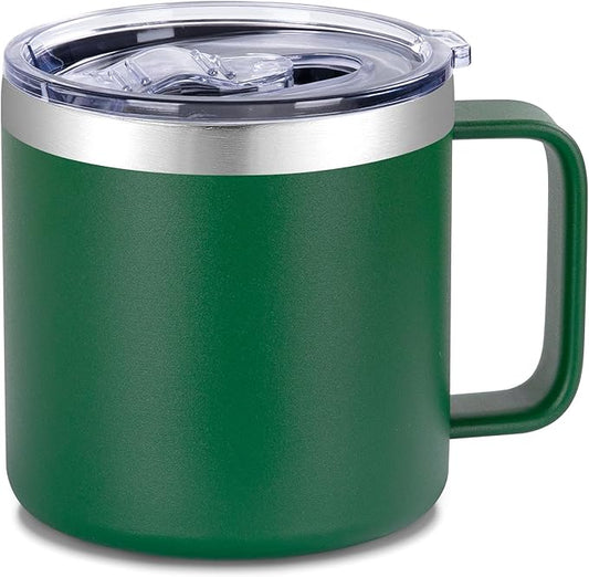 VEGOND 14 oz Insulated Coffee Mug with Handle, Stainless Steel Travel Coffee Mug with Lid, Double Wall Vacuum Metal Coffee Cup, Coffee Tumbler Powder Coated, Dark Green 1 Pack