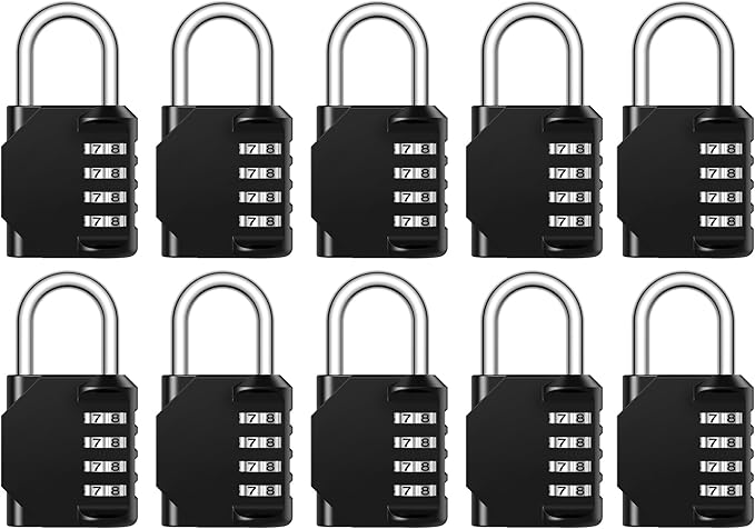 Puroma Combination Lock 10 Pack 4 Digit Waterproof Locker Locks Secure Outdoor Padlock for Gym Lockers, Toolboxes, Gates, Fences, Storage, Sports Locker, Cabinets (Black)