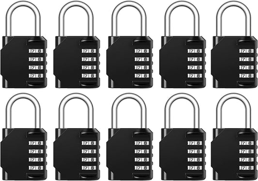 Puroma Combination Lock 10 Pack 4 Digit Waterproof Locker Locks Secure Outdoor Padlock for Gym Lockers, Toolboxes, Gates, Fences, Storage, Sports Locker, Cabinets (Black)