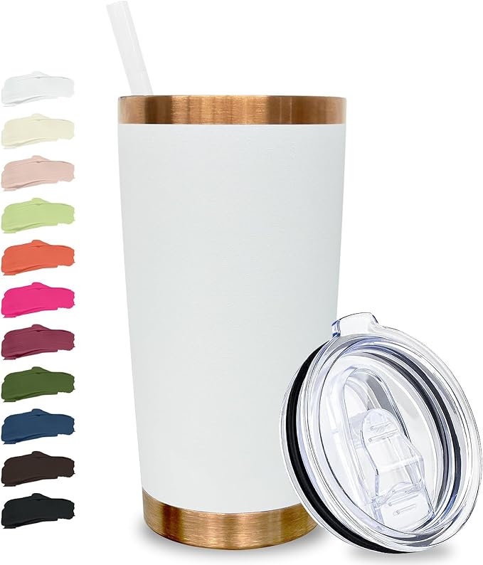 20 oz Tumbler Stainless Steel Tumbler with Lid and Straw, Double Wall Vacuum Insulated Travel Coffee Mug for Laser Engrave, Powder Coated Cup for Hot and Cold Drinks (White,1 pack)