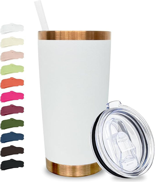 20 oz Tumbler Stainless Steel Tumbler with Lid and Straw, Double Wall Vacuum Insulated Travel Coffee Mug for Laser Engrave, Powder Coated Cup for Hot and Cold Drinks (White,1 pack)