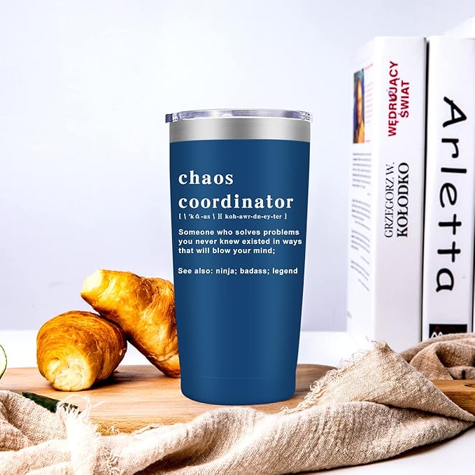 Chaos Coordinator Tumbler Cup, Christmas Gifts for Women,Unique Gift Idea for Boss Lady,Teacher,Office,Mom,Coworker,Birthday Gifts,Thank You for Women,20 oz Blue Mug