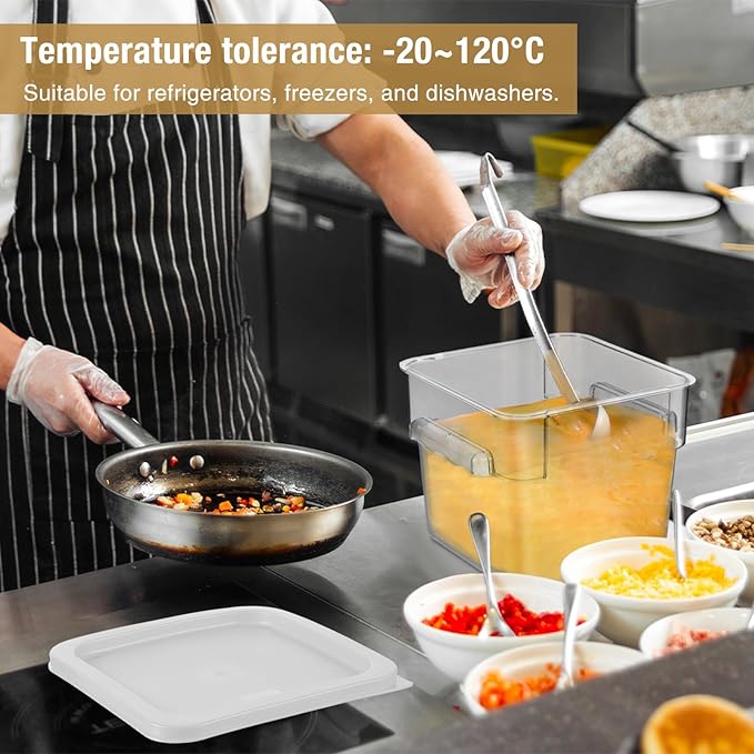 2 Pieces Square Food Storage Containers Polycarbonate Clear food Container with Lid Commercial Storage with Graduations for Commercial Kitchen Dough Marinating Meat(White,6 Qt)