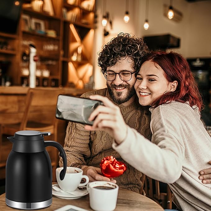 54oz Thermal Coffee Carafe Dispenser, Stainless Steel Double Wall Unbreakable Vacuum Flask 1.6L Water Tea Pot Pitcher for Hot Christmas Carafe Coffee for Home Gifts(Matte Black)