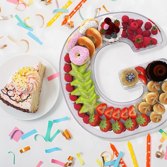 13.8" Extra Large Acrylic Letter Charcuterie Board Box, Reusable Fillable Letter Cake Candy Dish Display Serving Tray for Birthday Anniversary Party Decoration (G)