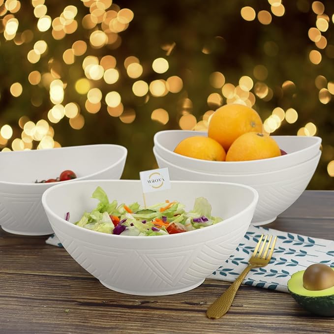 Wrova 65oz Large Salad Bowls Ivory - Wheat Straw Salad bowls Set of 4 - Unbreakable Salad Bowls Dishware & Microwave Safe - BPA Free Bowls for kitchen,camping