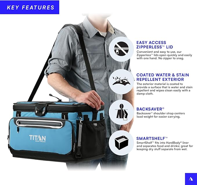 Titan by Arctic Zone Deep Freeze Cooler - Zipperless Hardbody Cooler - Deep Freeze Insulation, HardBody Liner, and SmartShelf
