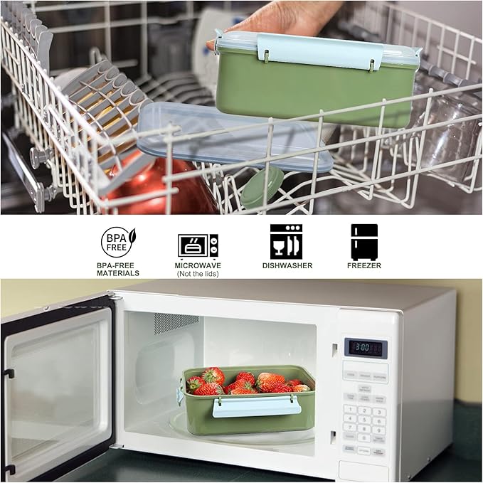 Shopwithgreen Set of 3 Salad Food Storage Container To Go, School & Travel,Food Prep Storage Containers with Lids (Khaki Green&Khaki Green&Khaki Green)