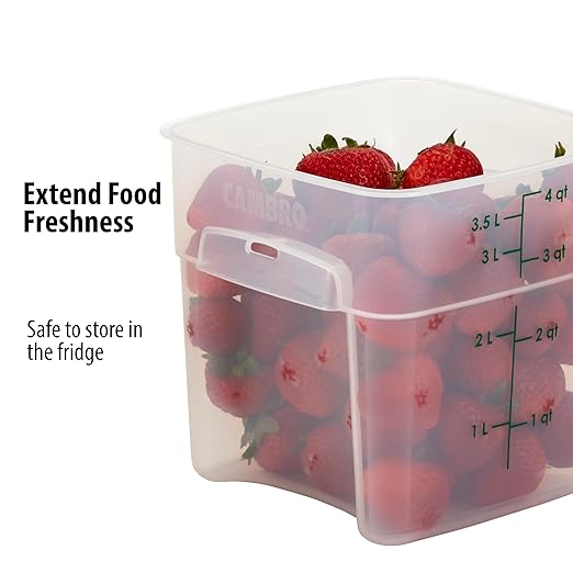 Cambro Food Storage Containers with Lids (Microwave Safe and BPA-Free) - 4 QT (Quart) Square Food Storage Container with Lid (2 Pack)